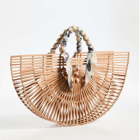 Cult Gaia Bamboo Fan Ark Scarf Half Moon Top Handle Tote Bag NWT - Picture 3 of 8